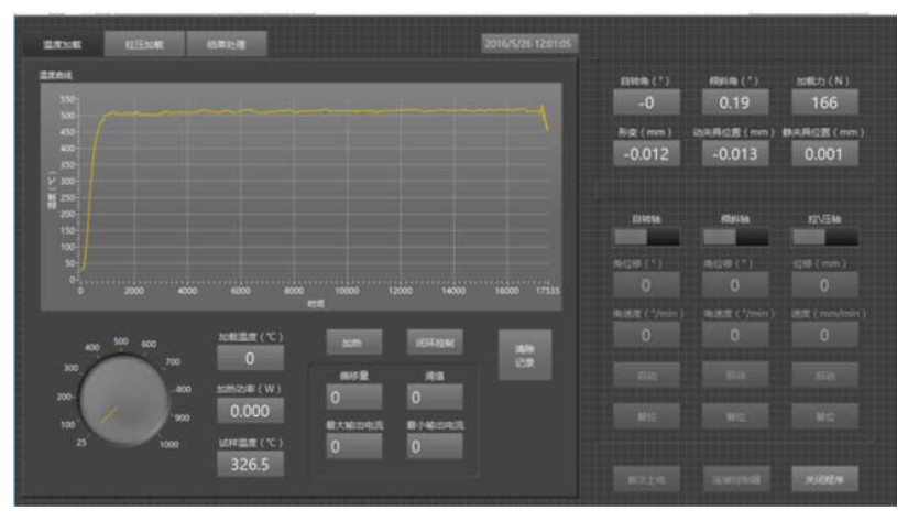 高溫拉力試驗機溫度加載控制控制界面